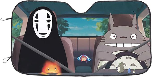 SGhibli Car Sun Shade No Face Totoro Driving In Car Winshield Sun Shade Black Gray