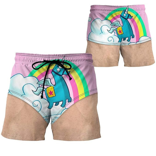 Funny Shorts Unicorn Rainbow Graphic Costume Beach Shorts Colorful