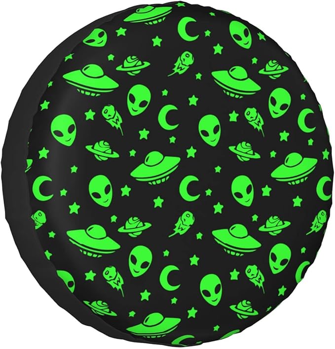 Alien Spare Tire Cover Alien UFO And Planet Pattern Tire Covers Black Green