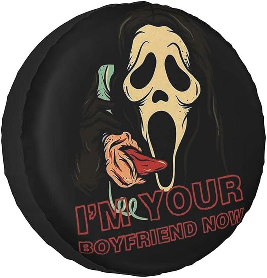 Horror Spare Tire Cover The Scream Ghost I'm Your Boyfriend Now Tire Covers Black