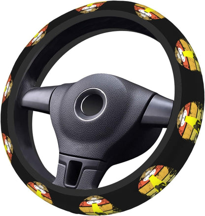 Bigfoot Steering Wheel Cover Sasquatch Bigfoot With UFO Driving Wheel Cover Black Yellow