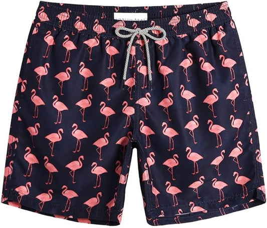 Flamingo Shorts Flamingo Walking Standing Poses Pattern Beach Shorts Black Pink