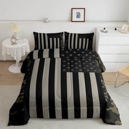 Veteran Bedding Set Veteran American Flag Camoflage Pattern Duvet Covers Black Gray Unique Gift