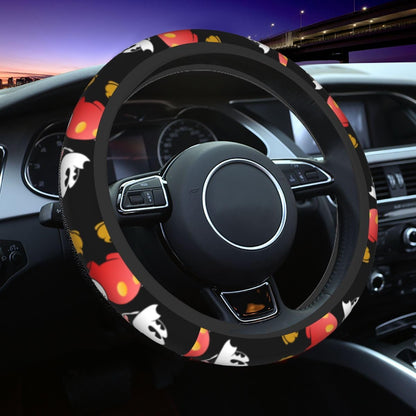 MM Steering Wheel Cover DN Cute Vintage MM Pattern Driving Wheel Cover Black