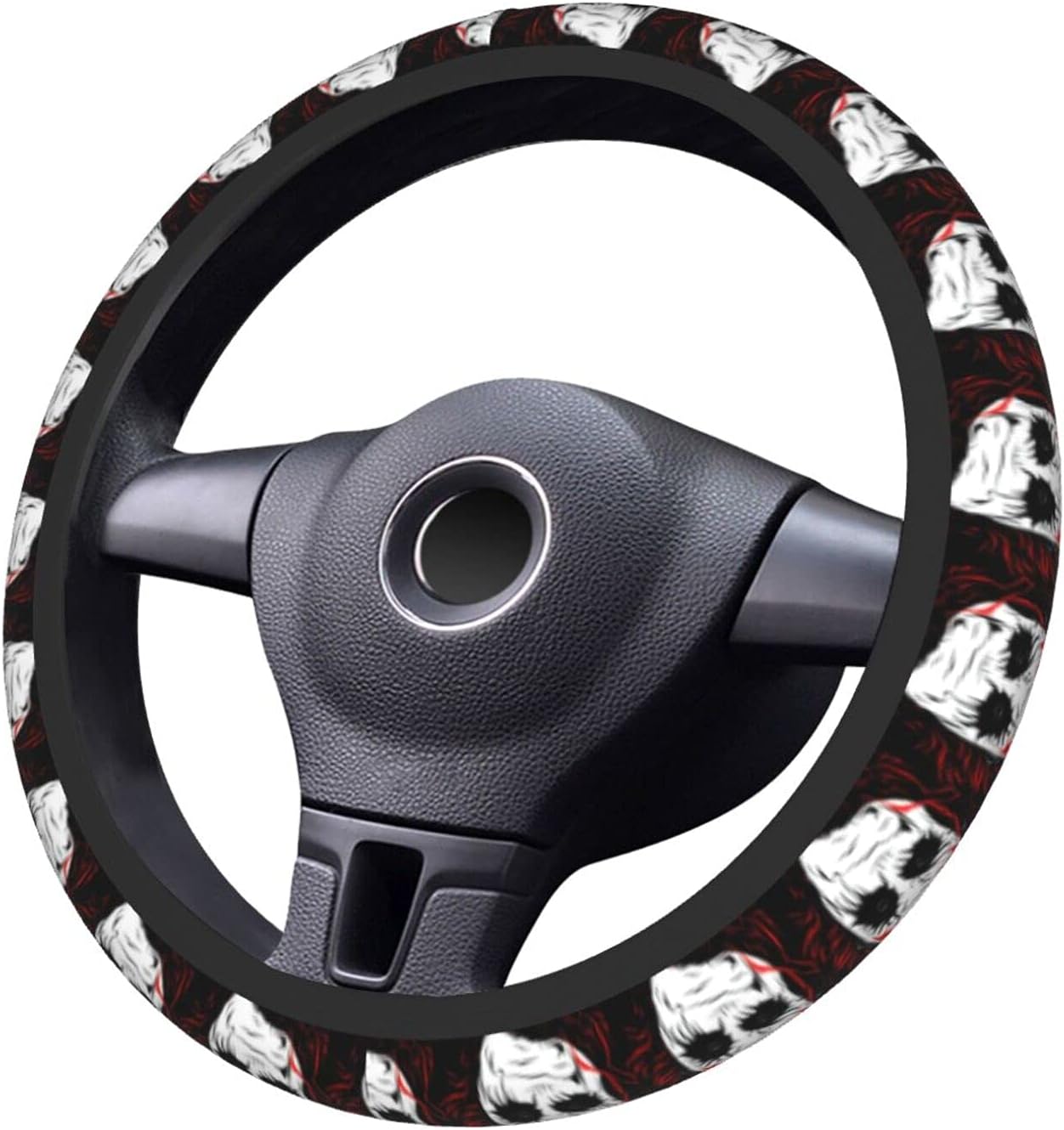 Joker Steering Wheel Cover Joker Villain Face Pattern Driving Wheel Cover Black White