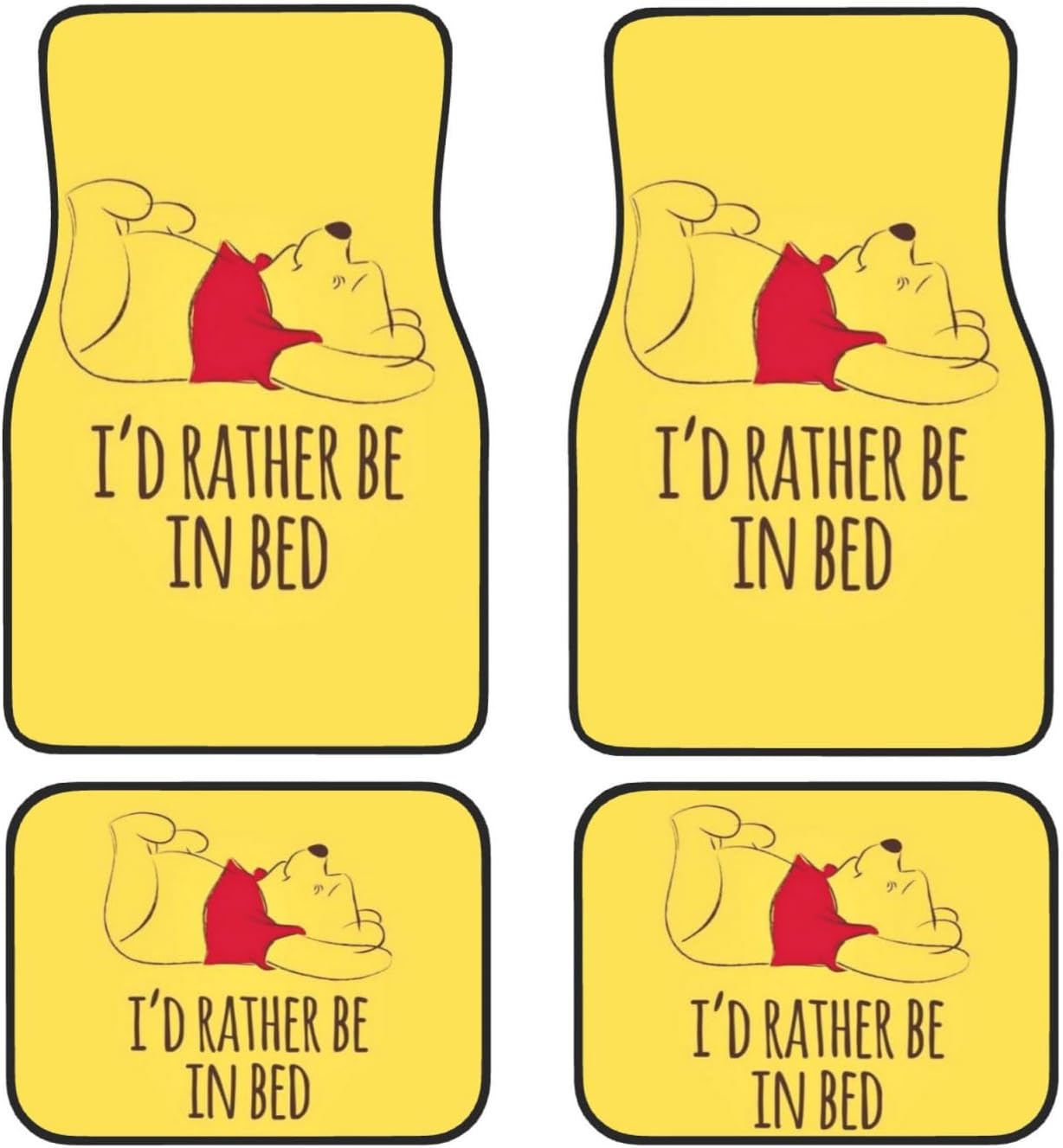 WTP Car Mats Pooh I'd Rather Be In Bed Car Floor Mats Yellow