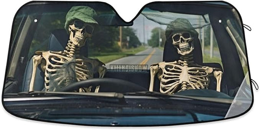 Skull Car Sun Shade Funny Skull With Cap Graphic Winshield Sun Shade Black