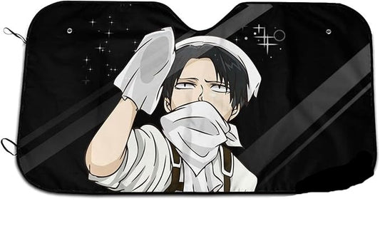 Attack On Titan Car Sun Shade Levi Ackerman Cleaning The Glass Winshield Sun Shade Black White