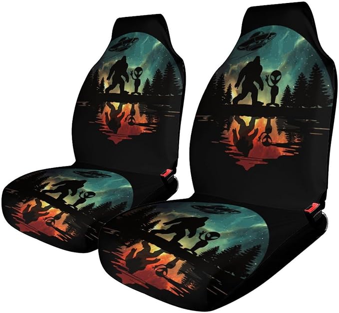 Bigfoot Car Seat Covers Bigfoot Alien UFO Trees Forest Seat Covers Black