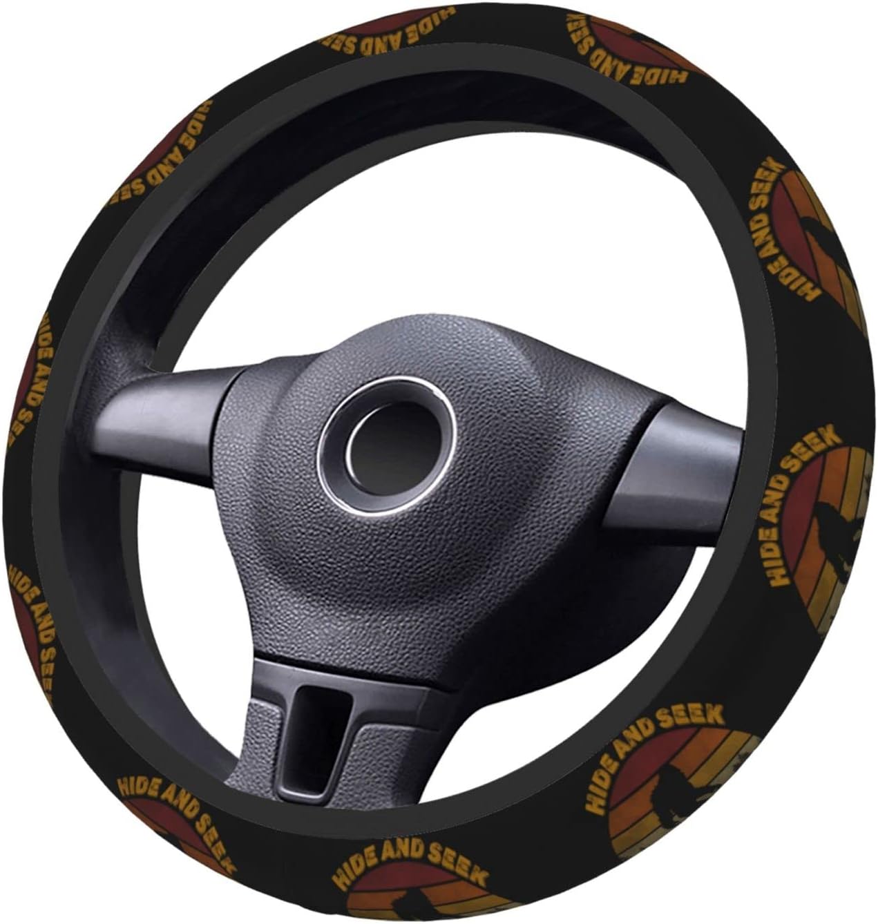 Bigfoot Steering Wheel Cover Vintage Bigfoot Hide And Seek Driving Wheel Cover Black Orange