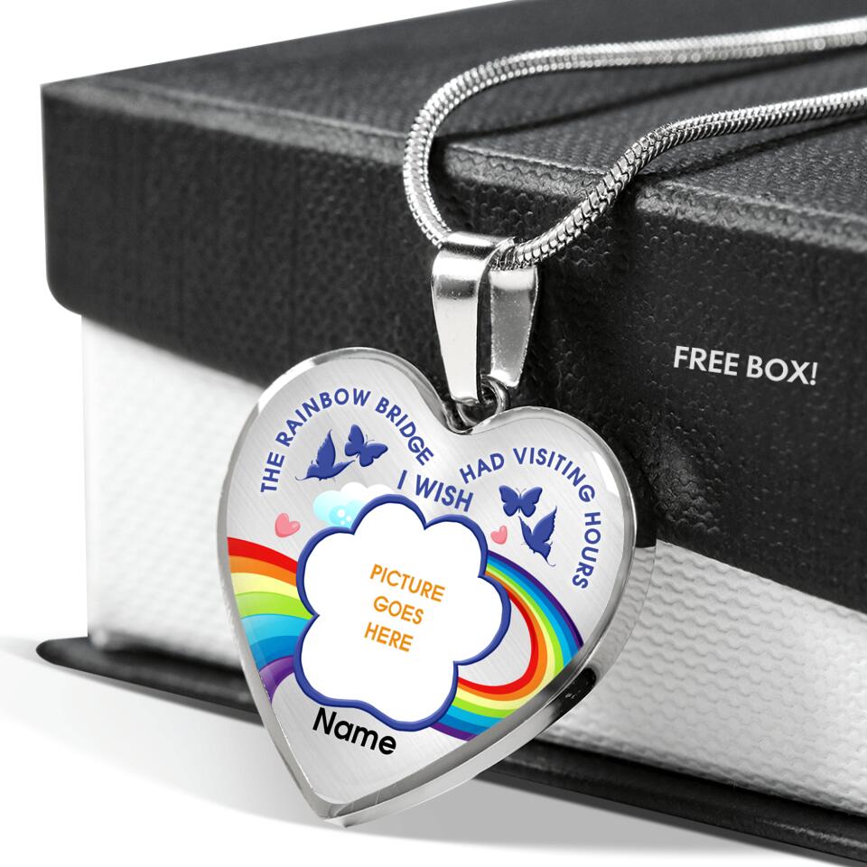 Personalized Pet Memorial Heart Necklace I Wish The Rainbow Bridge Custom Memorial Dog Gift M617