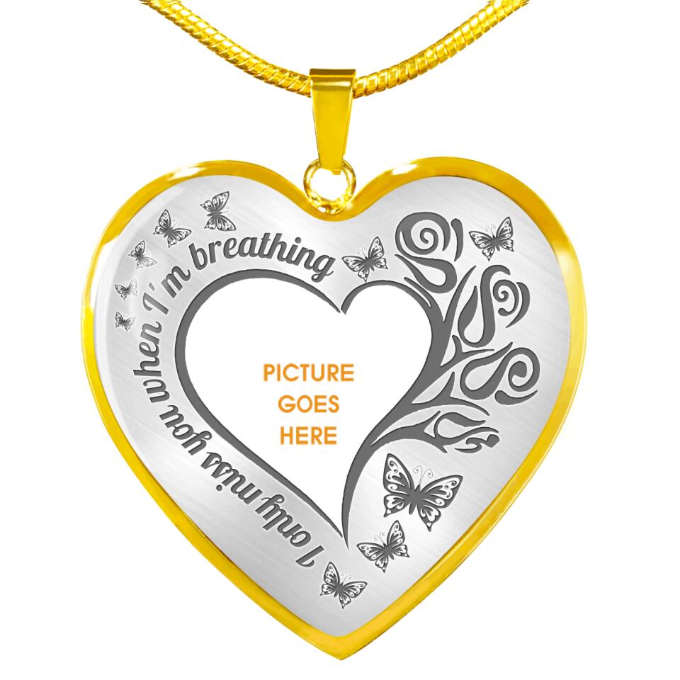 Personalized Memorial Heart Necklace I Only Miss You When I'm Breathing Custom Memorial Gift M799