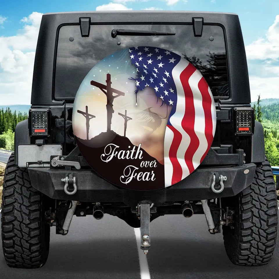 Jesus Spare Tire Cover Faith Over Fear American Flag Tire Covers Colorful