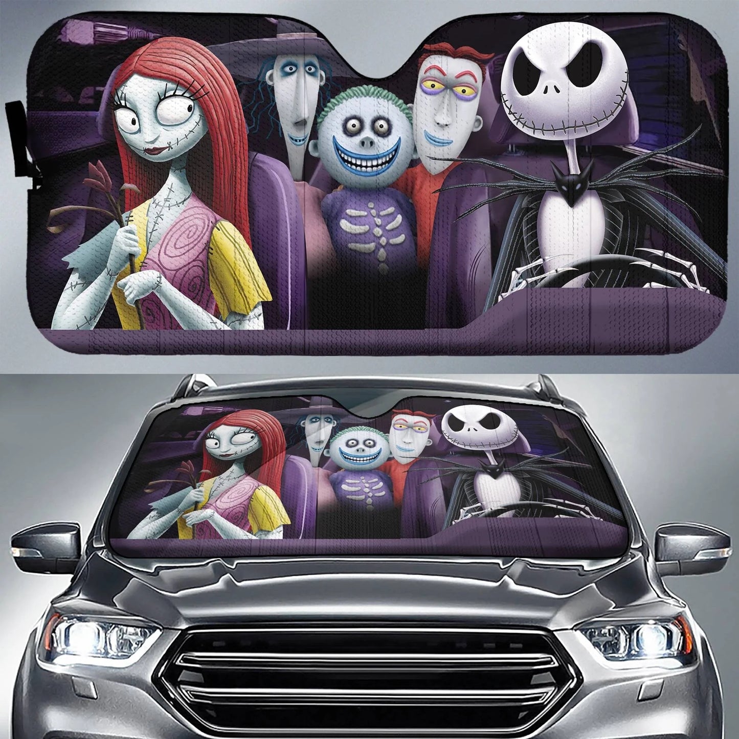 TNBC Car Sun Shade Jack And Sally Oogie's Boys Graphic Winshield Sun Shade Colorful