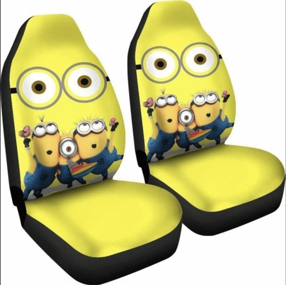 Minions Car Seat Covers Minions Face Partying Graphic Seat Covers Yellow