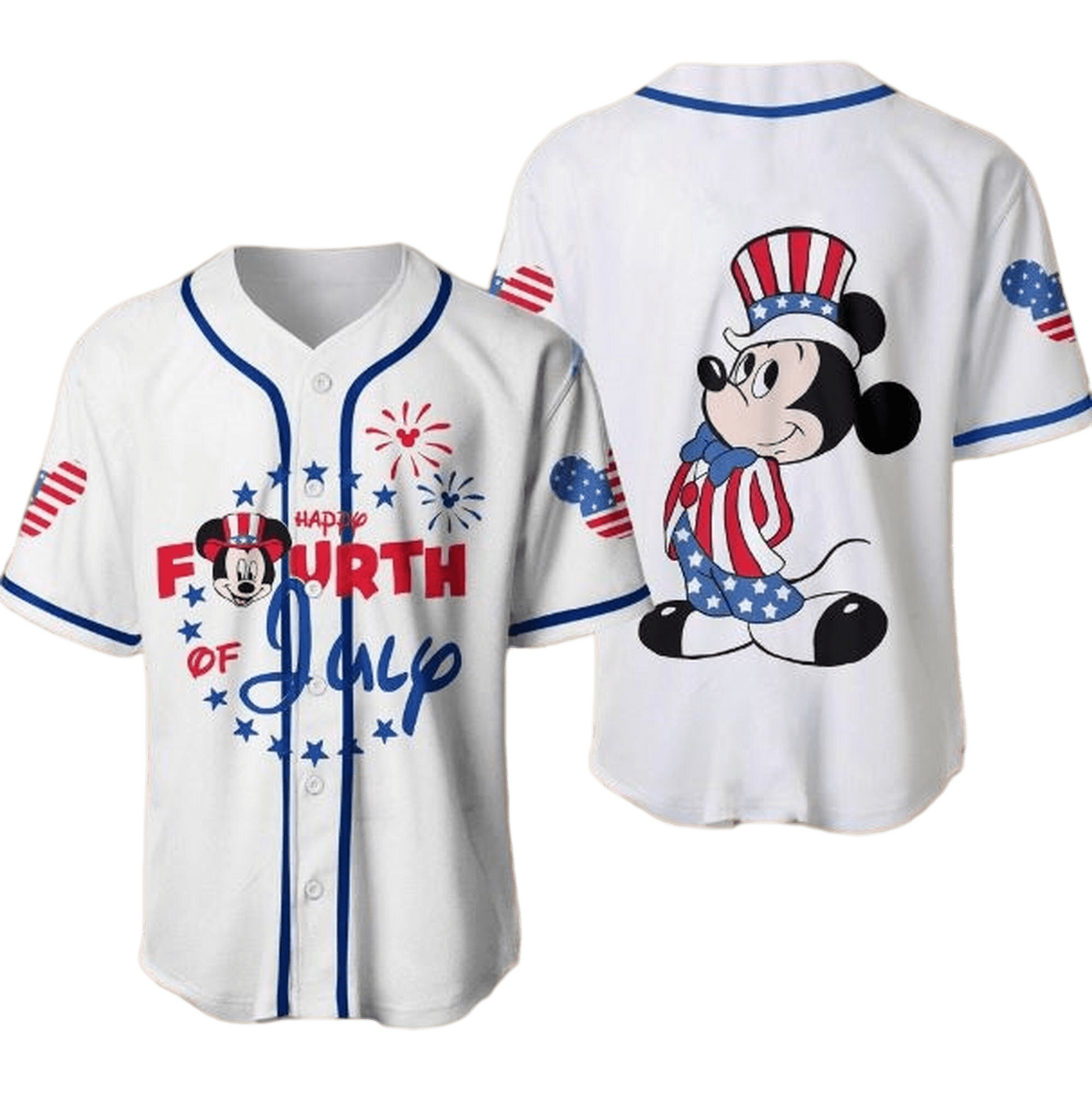 Independence Day Jersey Happy Fourth Of July Mickey Independence Day White Jersey Shirt 04th Of July Baseball Jersey For Men