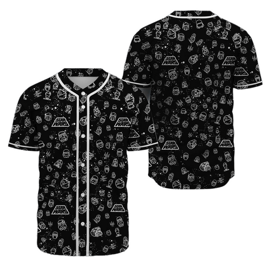 Star Wars Jersey Star Wars Trooper Helmet Death Star Millennium Falcon Pattern Black White Jersey Shirt Star Wars Baseball Jersey For Men