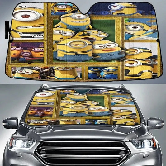 Minions Car Sun Shade All Minions In Frame Pattern Winshield Sun Shade Yellow