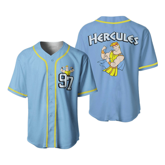 Disney Jersey Disney Hercules Demi-God Character Graphic Blue Jersey Shirt Hecusles Baseball Jersey Hercules Baseball Jersey