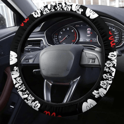 MM Steering Wheel Cover MM Faces Emotions Pattern Driving Wheel Cover Black White