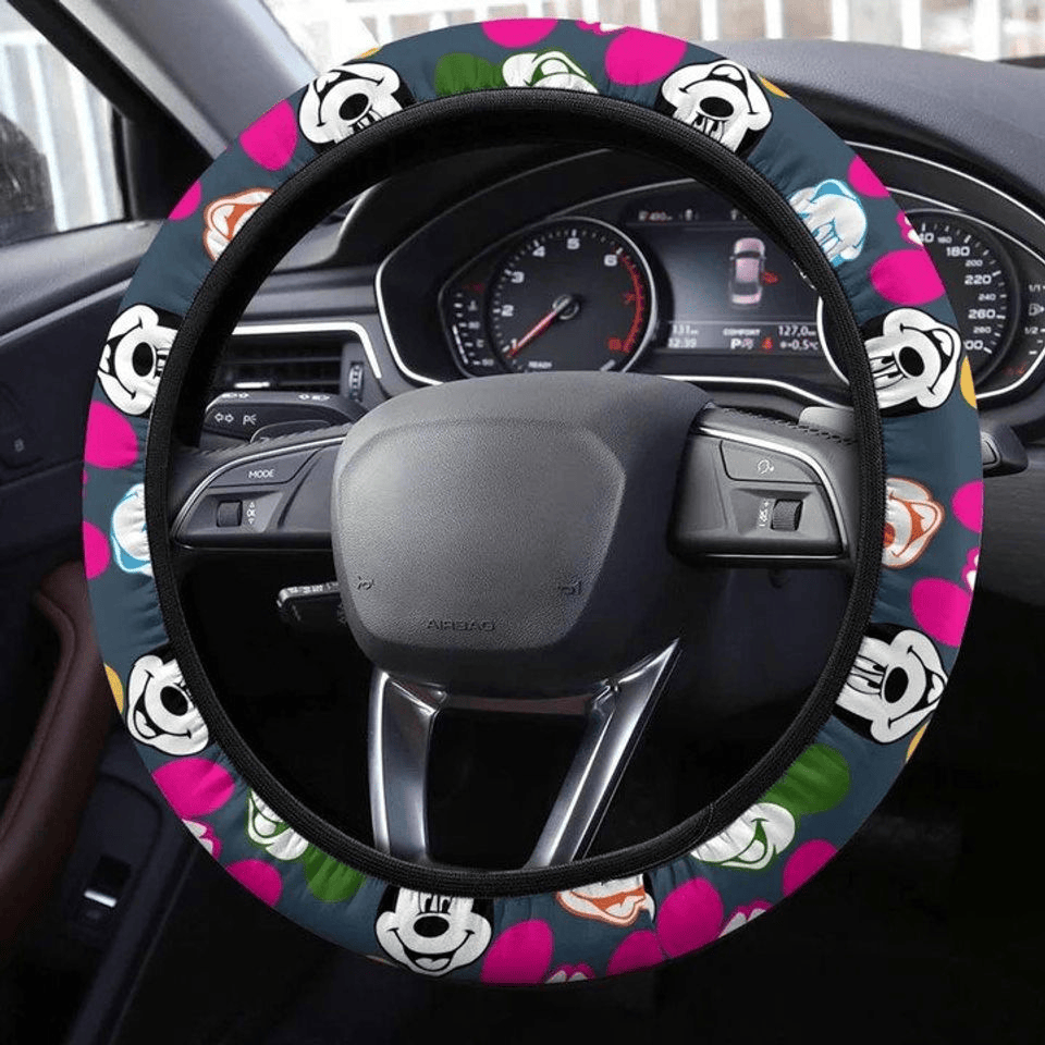 MM Steering Wheel Cover MM Smiling Face Head Pattern Driving Wheel Cover Pink Gray