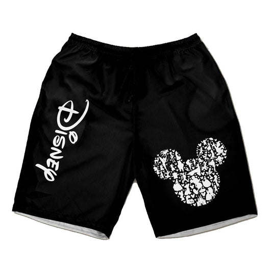 DN Shorts DN Characters Silhouette Mouse Head Beach Shorts Black White