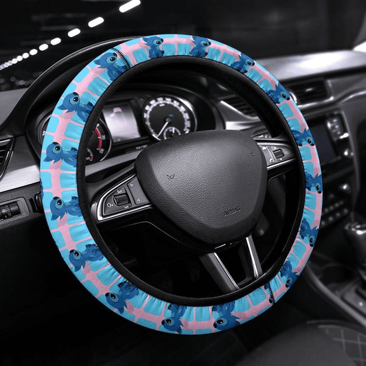 Stitch Steering Wheel Cover Cute Stitch Sitting Pattern Driving Wheel Cover Blue Pink