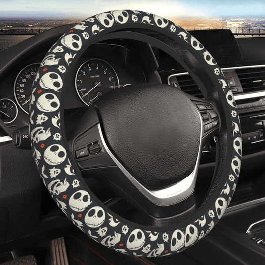 TNBC Steering Wheel Cover Jack Oogie Boogie Ghost Pattern Driving Wheel Cover Black White