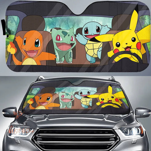 PKM Car Sun Shade Ash On A Drive With Pikachu Winshield Sun Shade Colorful