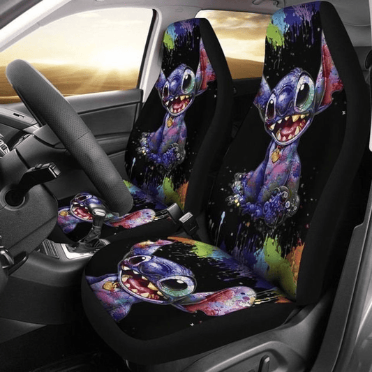 Stitch Car Seat Covers Stitch Watercolor Art Graphic Seat Covers Black