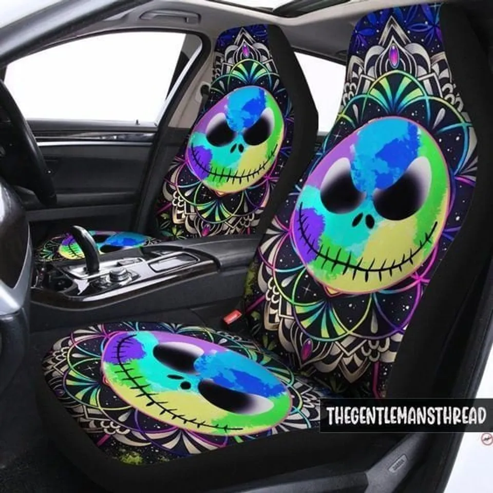 TNBC Car Seat Covers Jack Skellington Mandala Pattern Seat Covers Blue Green