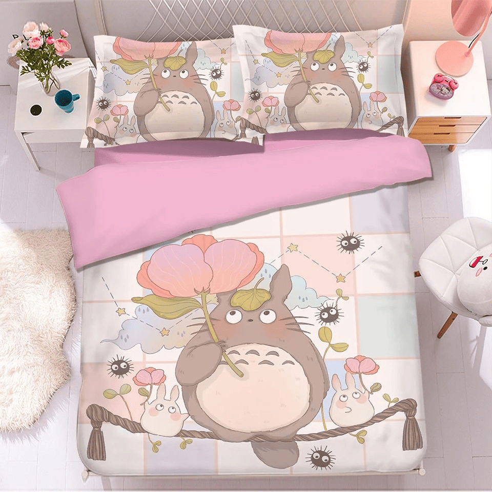 SGhibli Bedding Set My Neighbor Totoro Cute Chibi Duvet Covers Colorful Unique Gift