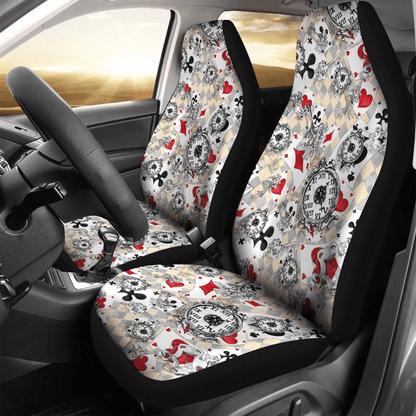 Alice In Wonderland Car Seat Covers DN Alice In Wonderland Cards Clocks Pattern Seat Covers Black Red