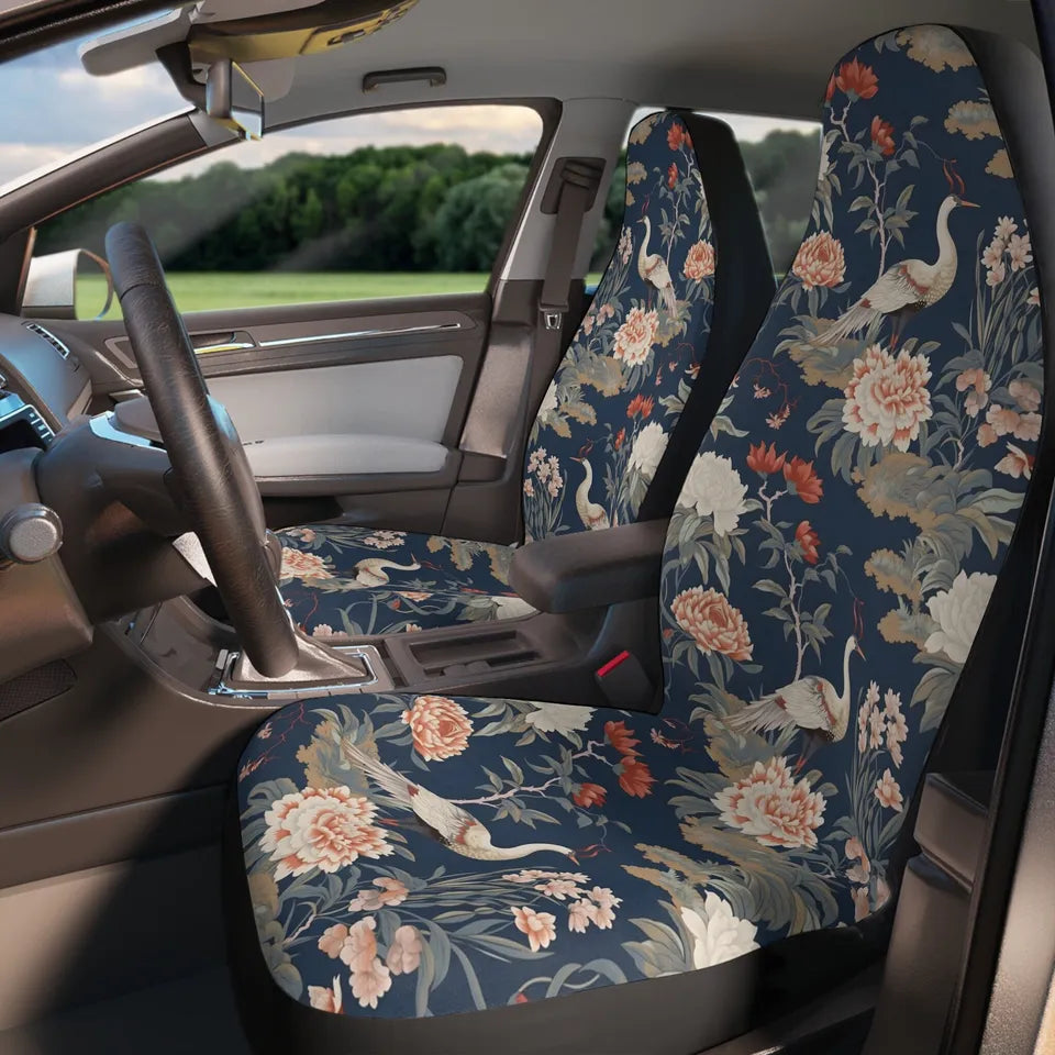 Japanese Car Seat Covers Crane And Flower Pattern Seat Covers Blue White