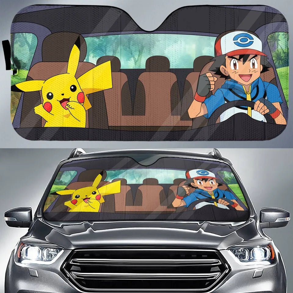 PKM Car Sun Shade Pikachu Charmander Bulbasaur Squirtle Winshield Sun Shade Colorful