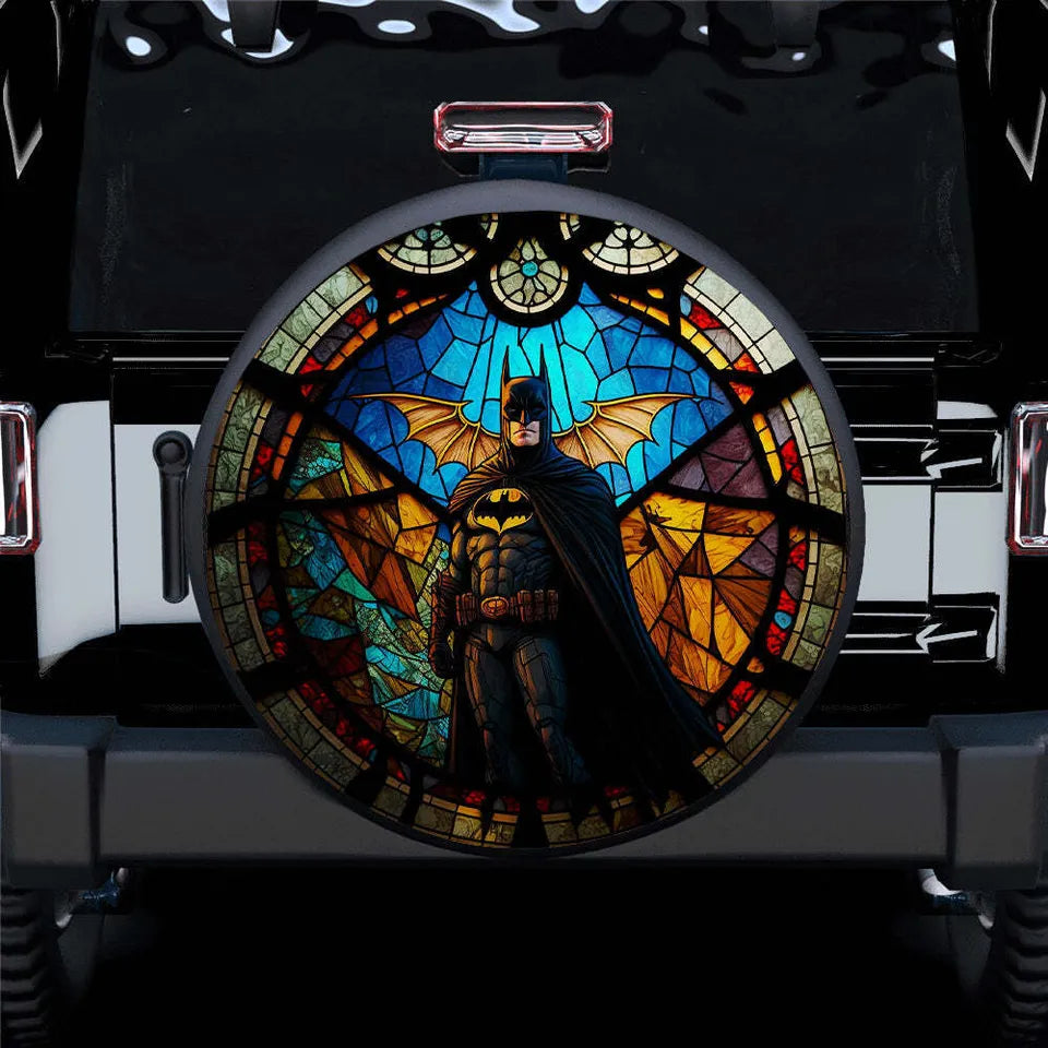 Batman Spare Tire Cover DC Batman Pose Stained Glass Tire Covers Colorful