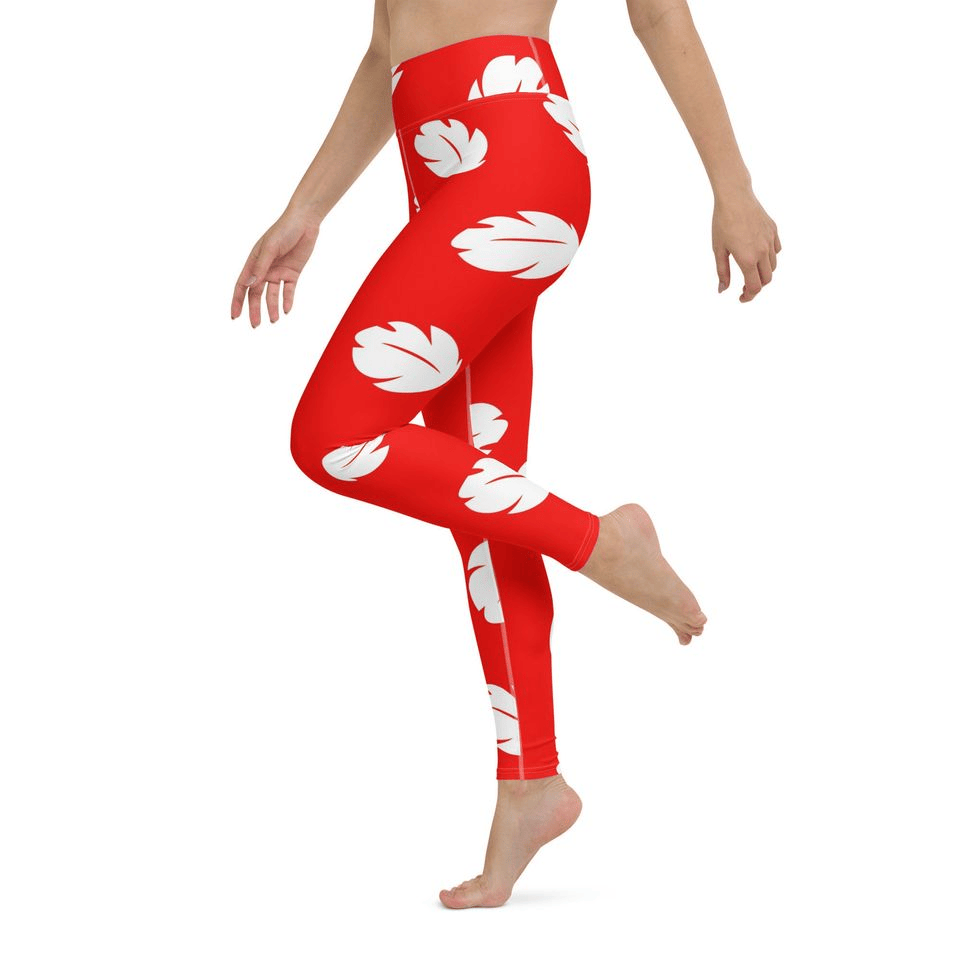 Stitch Leggings Lilo Clothes Pattern Tropical Leaf High Waisted Legging Red For Women