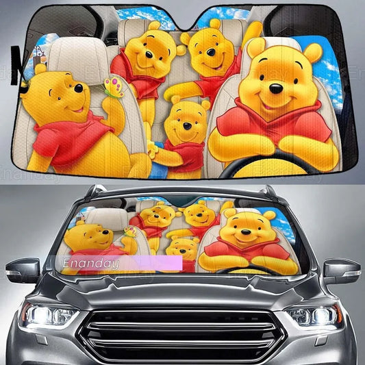 WTP Car Sun Shade All Pooh In The Car Pattern Winshield Sun Shade Yellow Red