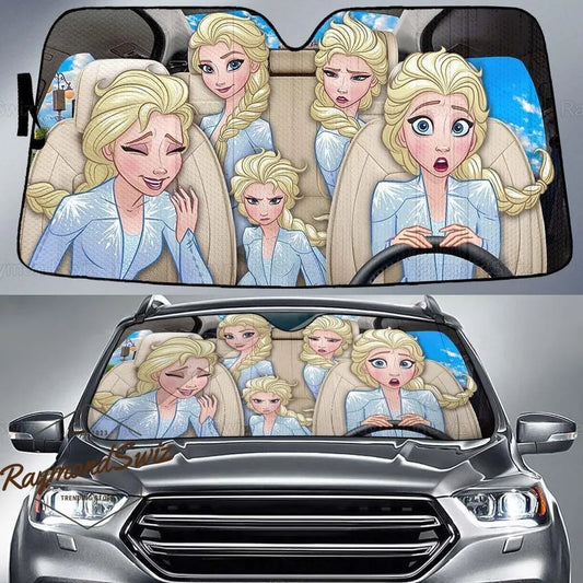 Frozen Car Sun Shade DN Frozen Elsa Pattern Winshield Sun Shade White Blue