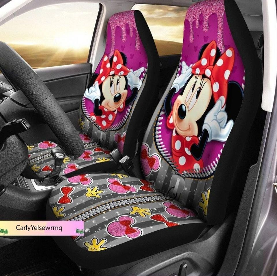 Minnie Car Seat Covers Minnie Zipper Mouse Head Pattern Seat Covers Pink Gray