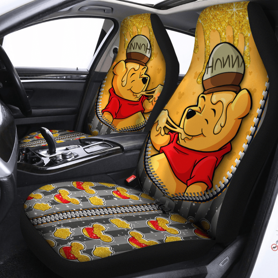 WTP Car Seat Covers Pooh Zipper Head Pattern Seat Covers Yellow Gray