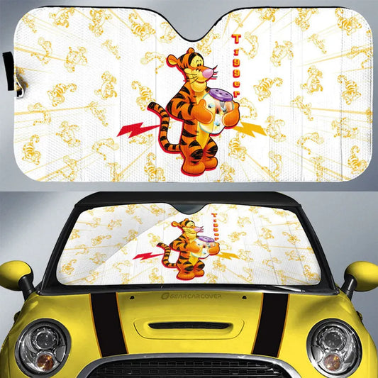 WTP Car Sun Shade Tigger All Poses Graphic Pattern Winshield Sun Shade White Orange