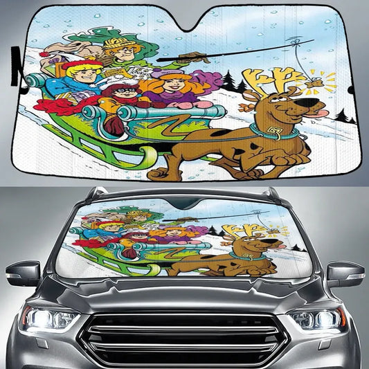 Scooby Doo Car Sun Shade Scooby Doo Characters Riding On Sledge Winshield Sun Shade Colorful