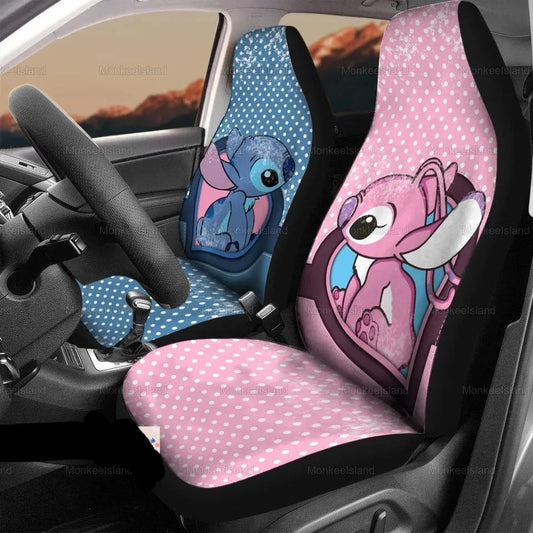 Stitch Car Seat Covers DN Stitch And Angel Dot Pattern Seat Covers Blue Pink