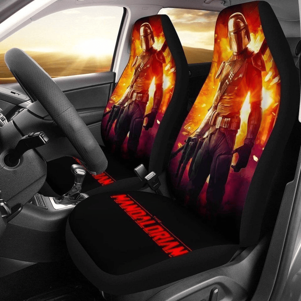 SW Car Seat Covers The Mandalorian Explosion Seat Covers Black Red