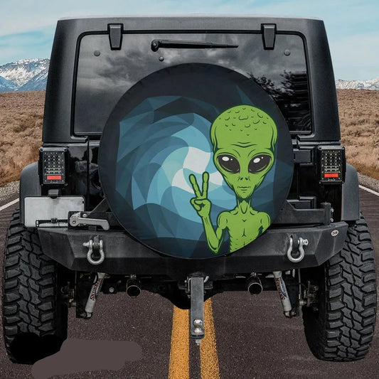 Alien Spare Tire Cover Alien Peace Symbol Graphic Tire Covers Blue Green