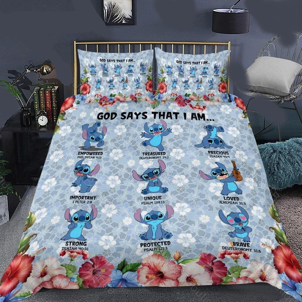 Stitch Bedding Set DN God Says That I Am Precious Duvet Covers Blue Unique Gift