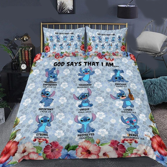 Stitch Bedding Set DN God Says That I Am Precious Duvet Covers Blue Unique Gift