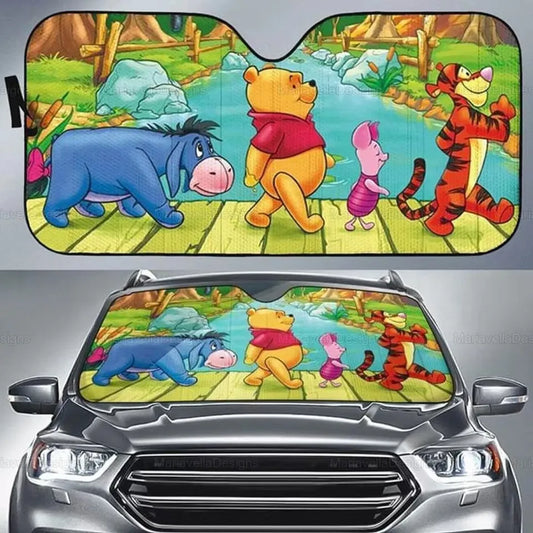 WTP Car Sun Shade Pooh Tigger Piglet Eeyore Walking Winshield Sun Shade Colorful