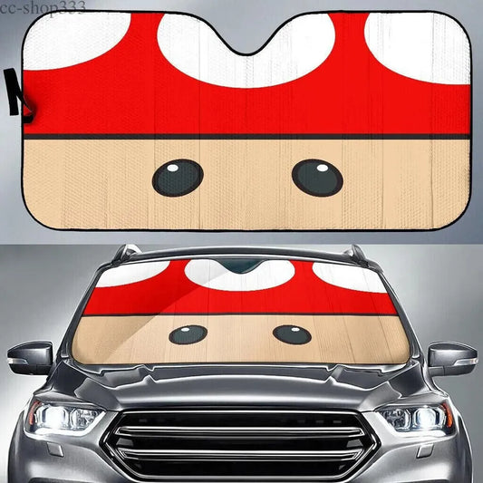 Mario Car Sun Shade Red Mushroom Detail Face Winshield Sun Shade Red Yellow